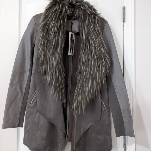 BLACK TAPE: Suede Jacket with faux fur - Picture 1 of 2